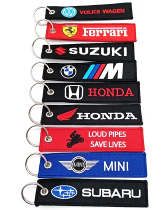 Embroidered Motorcycle Car Biker Keychain Key Fob Tag