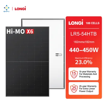 Longi Solar Panels: Hi-MO X6 LR5-54HTB - High Efficiency 440W, 445W, and 450W Solar Panels with All Black 108 Half Cells Design