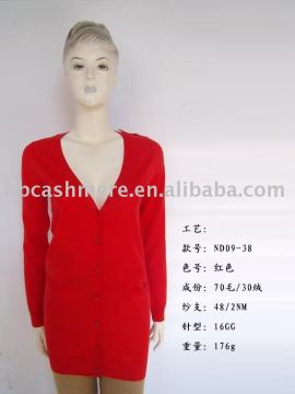 women's cashmere/wool blended cardigan -V neck with buttons