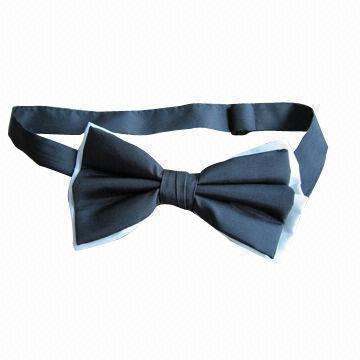 2-layer bow tie with black and white satin fabric, fashionable style, gentleman bowtie