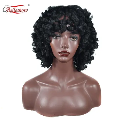 Hot sell wholesale cheap black wig  fashion black African small roll fluffy roll lady wig