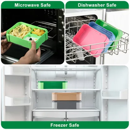 BPA-Free Reusable 3-Compartment Bento Box Meal Prep Lunch Box for Newborns and School Children