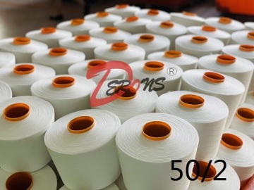 100% โพลีเอสเตอร์ 50S/2 RAW เส้นด้ายสีขาว