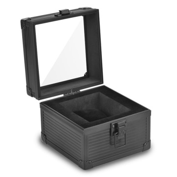 Original Pure Black Aluminum Alloy Watch Storage Box with Single Transparent Glass Cover and Lock
