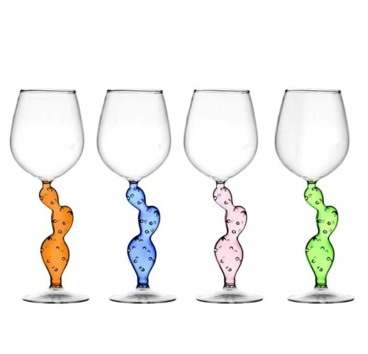 Unique Colored Cactus Stemmed Red Wine Glass