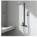 Contemporary Ceramic Handle Cartridge Chrome Exposed Thermostatic Rain Shower Set With Shelf