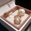 Earring Perak 925 Diamond dan Pearl bentuk panjang rekabentuk