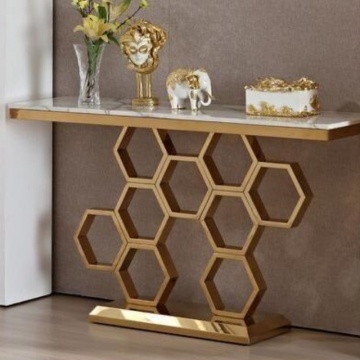 Luxe metalen kunstontwerper Hotel Hall Roestvrij staal woonkamerconsole tafel met spiegel