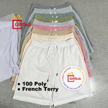 Customizable Print Logo Loose Drawstring Shorts: Sublimation Polyester-Cotton Blend Terry Pants for Unisex Casual Wear