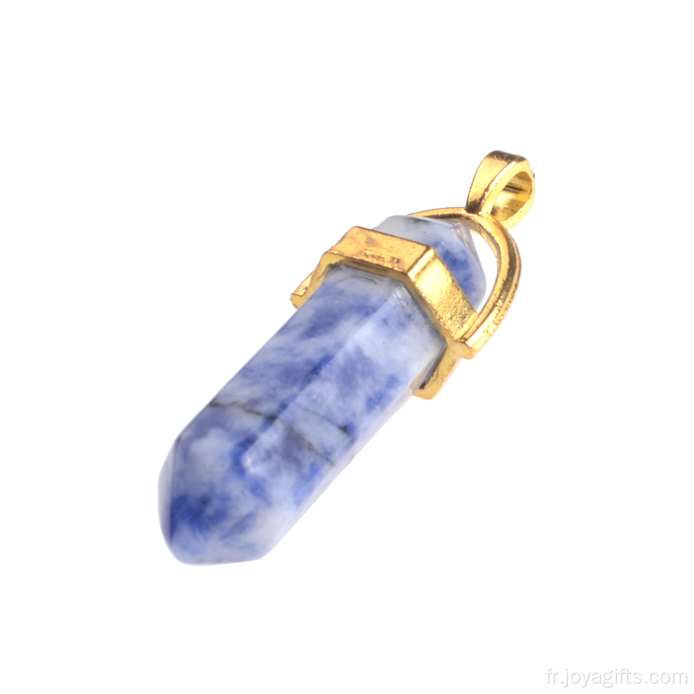 Vente en gros bijoux Bullet plaqué or forme hommes Collier pendentif en pierres naturelles