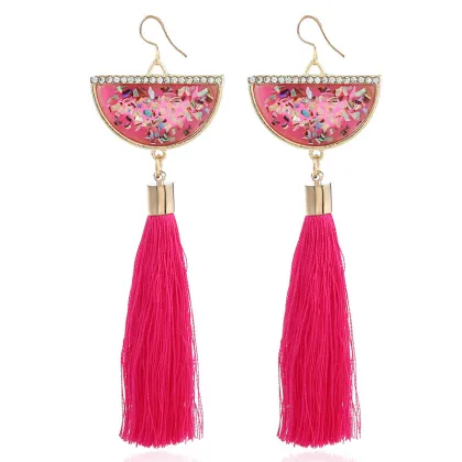 Wholesale boho long green tassel earrings