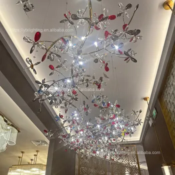 Custom Size Modern Colorful Crystal Flower Chandelier for Staircase