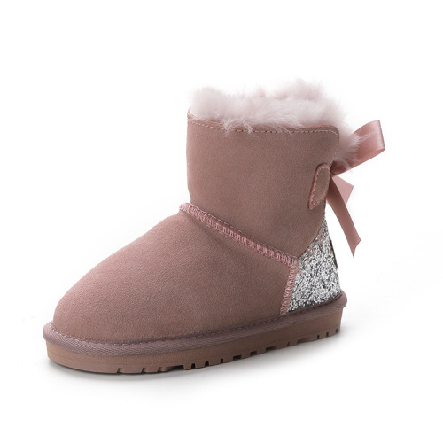 Classici per bambini Stivali da neve per le paillettes rosa della pelle di pecora