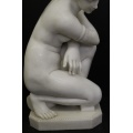 Graceful White Marble Female Statue in Kneeling Pose