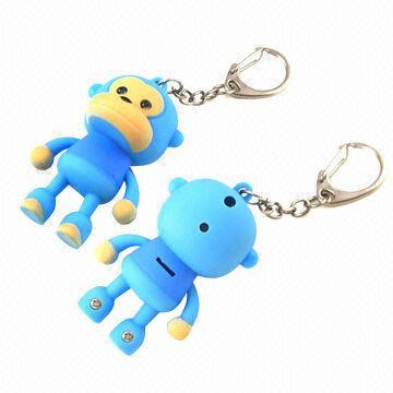 Promotional Gift Plastic Animal LED and Sound Keychain, Height 5.5cm