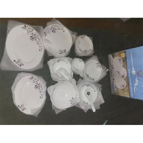 51 PCs Anti-gebrochenes Opal-Glas-Print-Dinnerteller
