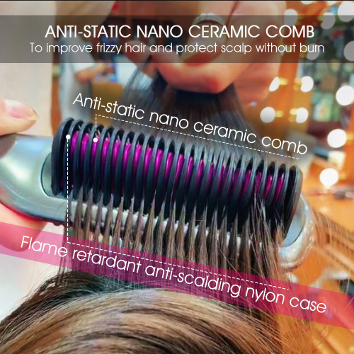 Straightening brush ceramic hair brush straightener