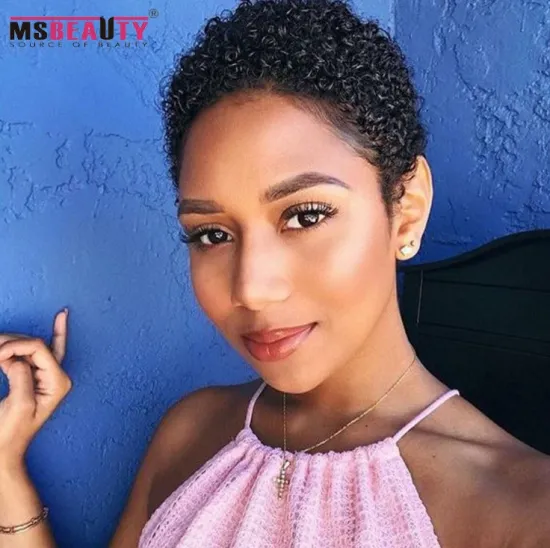 Kinky Curly Short 100% Brazilian Remy Human Hair Machine Made Wig for Black Women From Factory