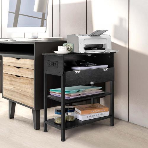 Black Multifunctional Bed Side Table with Charging Ports