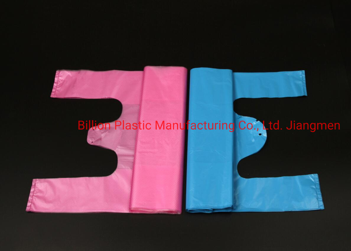 HDPE Embossed Surface Translucent Pink T Shirt Bag Plastic Shopping Bags