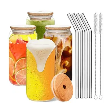 Customized High-Quality Drinking Cups: Tea, Juice, Beer Can Glasses & Bottles with Bamboo Lids and Straws
