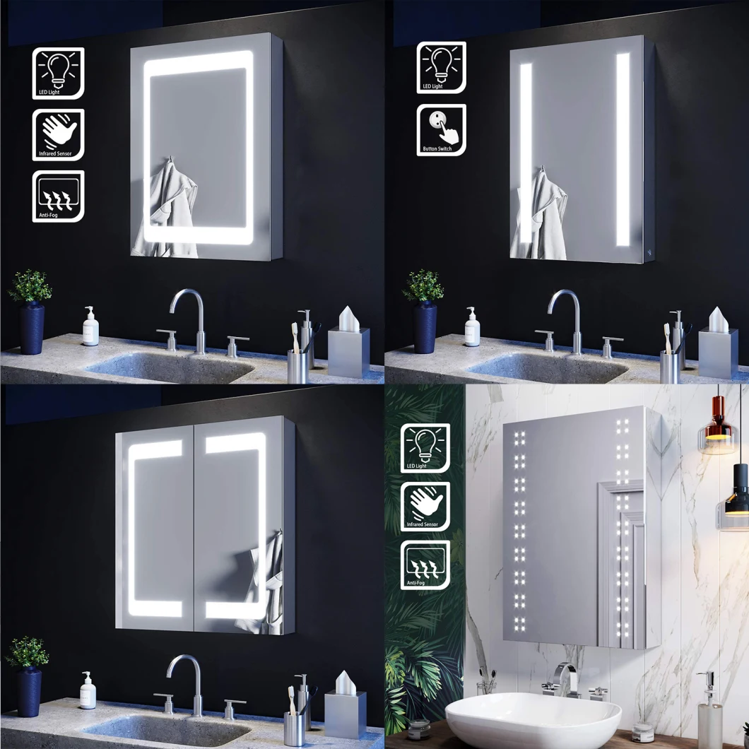 Sally Bathroom 17X23 Armarios con espejo Armario de almacenamiento de baño para medicamentos con luces puntuales Montado en la pared de una sola puerta con atenuación del espejo