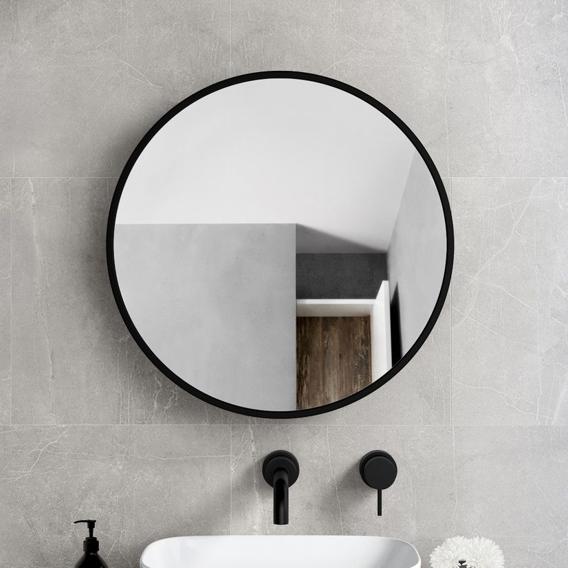 Round Mirror Black Framed Led Wall Round Mirror