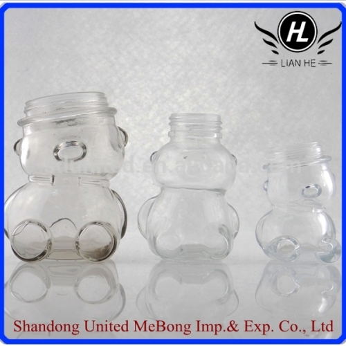 mini clear glass bear shape jar with screw cap