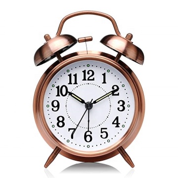 Metallic Iron Twin Bell Metal Table Alarm Clock with Large Black Arabic Numbers
