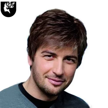 Mens Wig Short White Black mixed Wig for Men Straight Layered Synthetic Hair Replacement Full Wigs Natural Looking Male Guy