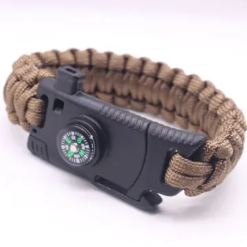 Outdoor Camping Paracord Survival Bracelet with Fire Starter Compass Buckle