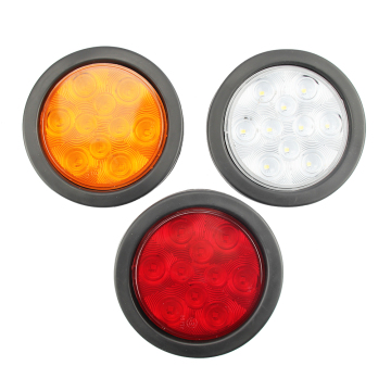 4 Inch Round 10 LED Trailer Tail Lights - Waterproof 12V Brake Stop Turn Reverse Sealed Flush Mount for Truck RV Boat