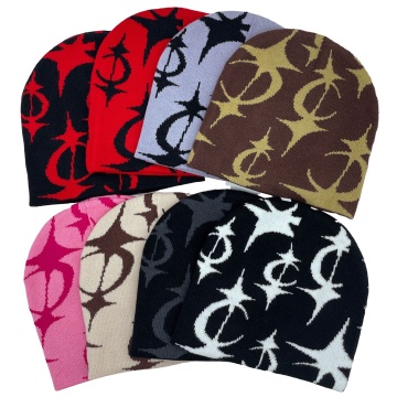 Hip-hop Knitted Hat with Five-Pointed Star Jacquard for Outdoor Sports and Street Style