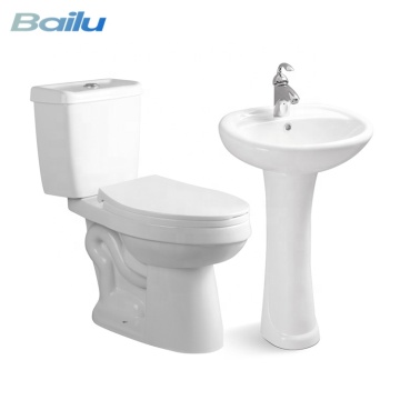 Modern Bathroom Pedestal Sink & Toilet Set - Quality Ceramic Two-Piece WC