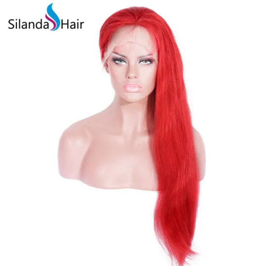 24" Red Straight Brazilian Remy Human Hair Lace Frontal Wigs