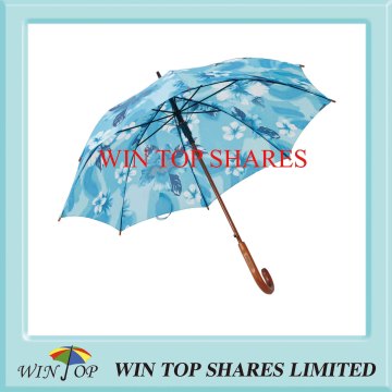 Logo Engraved Auto Wooden Printed Umbrella