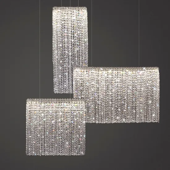 Italian Crystal Waterfall Design Luxury Dining Room Lamp with Island Table and Bar Decorative Lighting