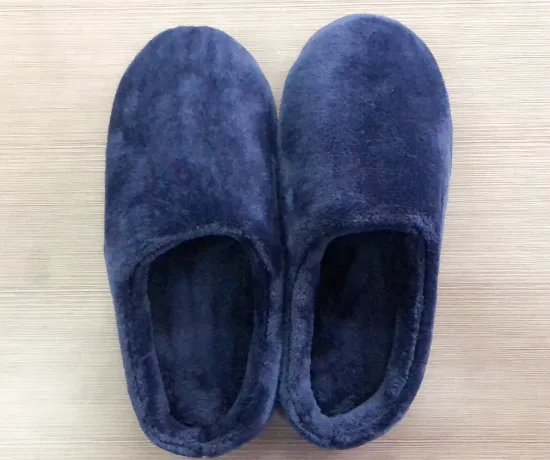 Flat dark blue flannel slippers for men