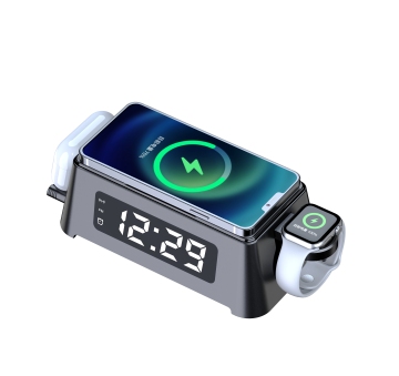 5-in-1 Station: Wireless Charger, Alarm Clock, and Temperature Display for AirPods, iWatch, iPhone, Samsung, and Huawei