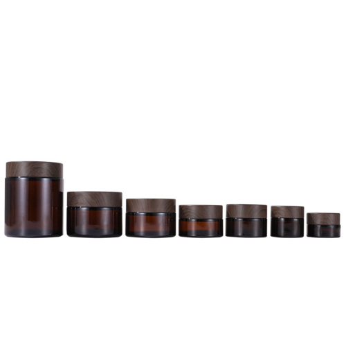 5G-100G Amber Glass Jar Wood Caps