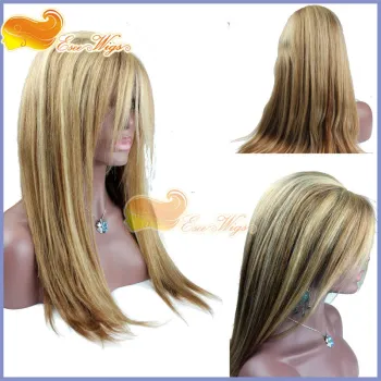 100% Brazilian Human Hair Long Honey Blonde 27 613 Color Lace Front and Full Lace Wigs Silky Straight with Bangs