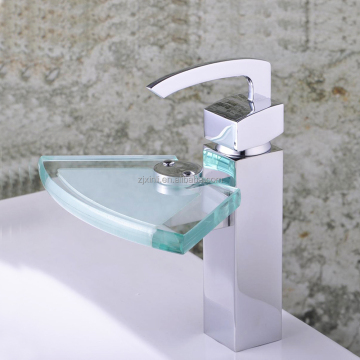 X8326B Brass Body Glass Self Chrome Finish Deck Mounted Hot & Cold Water Luxury Waterfall Glass Basin Faucet