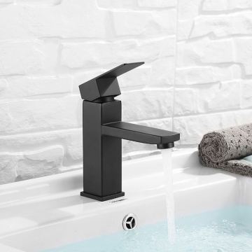 Black Deck Mount Hot Cold Water Basin Mixer Taps for Bathroom Sinks