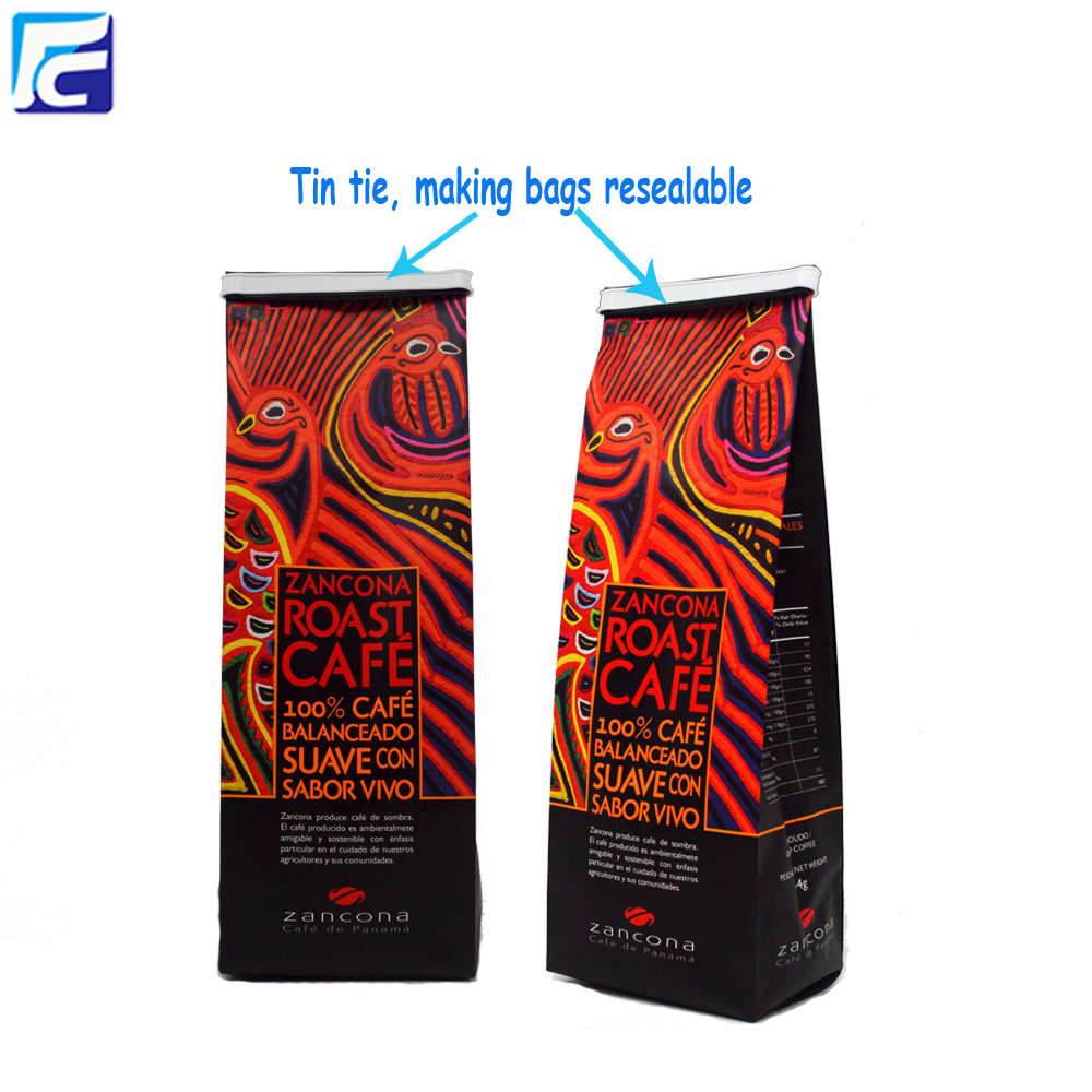 Bolsa de grano de café con refuerzo lateral de aluminio con refuerzo lateral