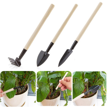 3pcs Mini Stainless Steel Plant Rake Shovel Soil Raising Flowers Wooden Handle Garden Plant Care Gardening Tools Trimmers