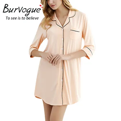 Burvogue Women Sleepwear Short Sleeve Boyfriend Sleepshirts Nightgown Wholesale