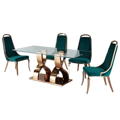 Modern Rose Gold Rectangular Glass Dining Table