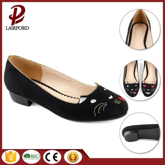 black embroidered flat comfortable shoes for women