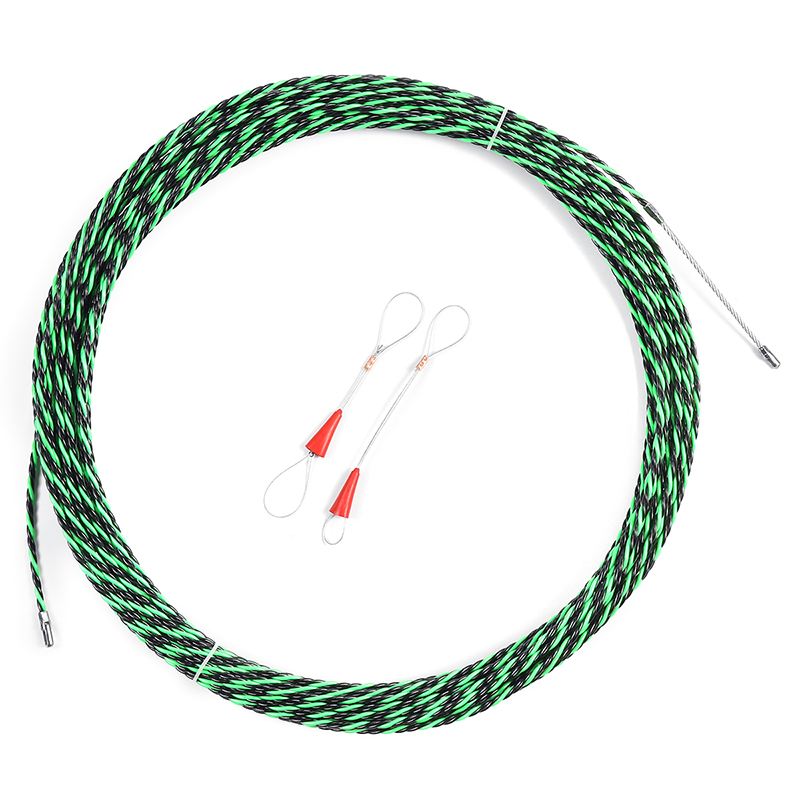 New 5-40M 5mm Green Guide Device Fiberglass Electric Cable Push Pullers Duct Snakes Rodder Fish Tape Wire + two Cable Tensioner