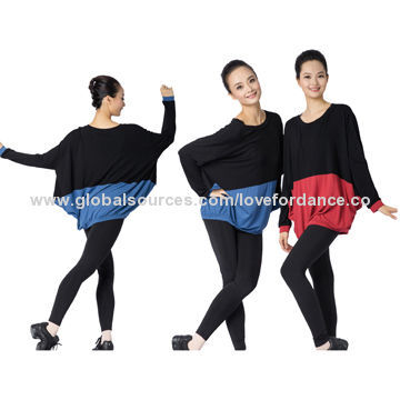 Ladies' long sleeves T-shirt for dance practice and leisure wear, two tones, leisure style